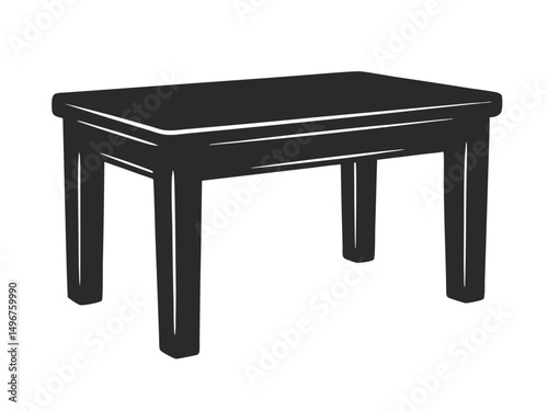 Black silhouette vector illustration of a rectangular wooden table. Simple and minimalistic design perfect for furniture icons, home decor graphics, infographics, and architectural or interior design.