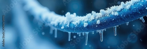 Close-up of icy blue electric wires, frost clinging to metallic surfaces, conveying a sense of frigid power and technological coldness ,  ice crystals,  electrical energy,  technology