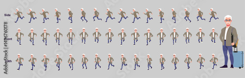 businessman running animation, run cycle animation sprite sheet, frame by frame run animation
