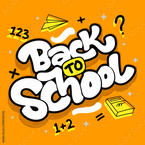 Back to school typography with orange background vector illustration