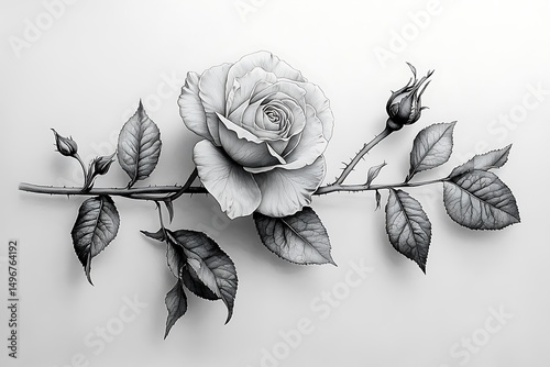 Artistic rose plant monochrome drawing high resolution photo