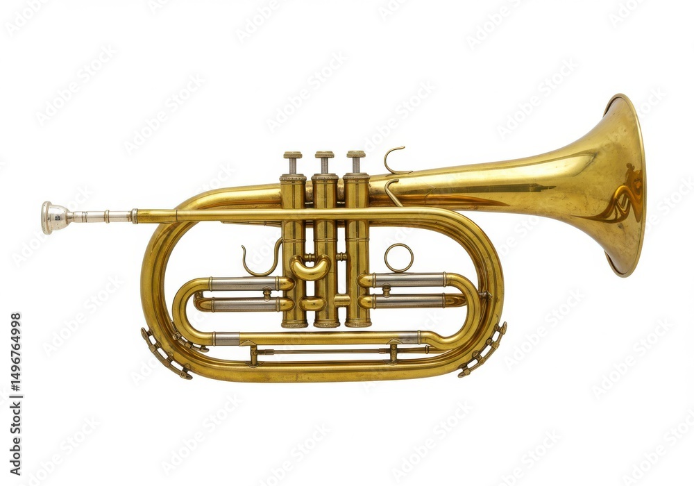 Fototapeta premium Golden flugelhorn instrument isolated on white background