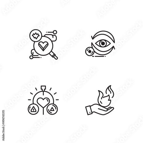 A collection of minimalist silhouette icons representing various concepts like health and wellness.