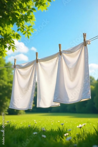 Wallpaper Mural Crisp, clean linens on a clothesline billowing gently in a summer breeze; the epitome of fresh laundry drying naturally in the sun , summer, natural Torontodigital.ca