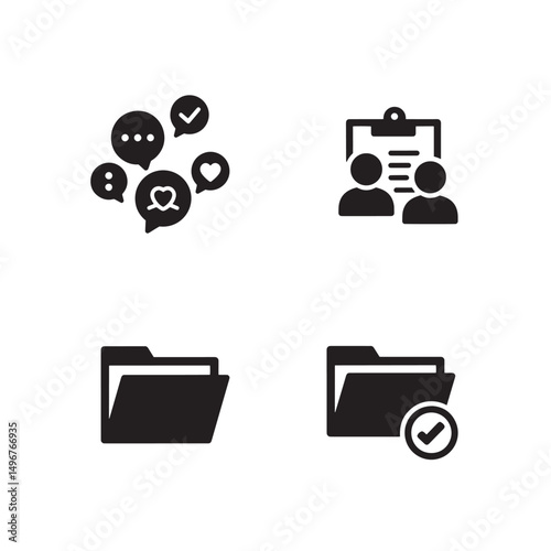 Collection of modern flat icons for communication, teamwork, and file management design