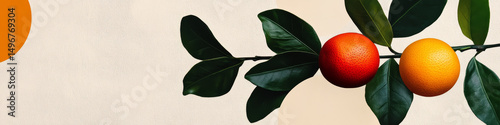 Modern Citrus Branch Banner with Abstract Geometric Design