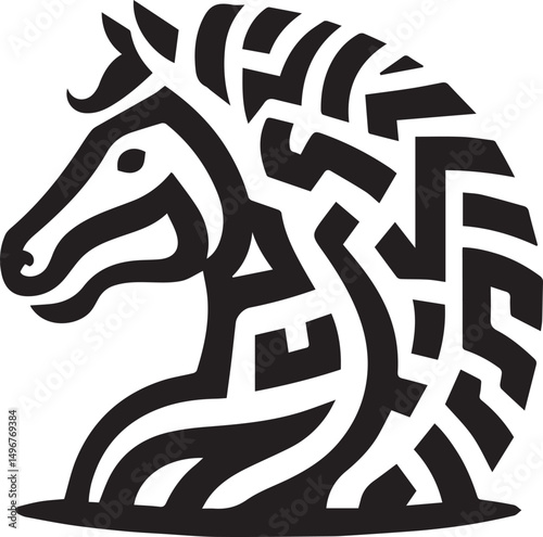 Black and White Berber Horse Vector Illustration – High-Quality Line Art Design