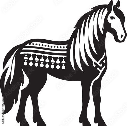 Black and White Berber Horse Vector Illustration – High-Quality Line Art Design