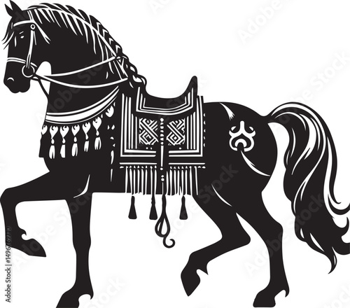 Black and White Berber Horse Vector Illustration – High-Quality Line Art Design
