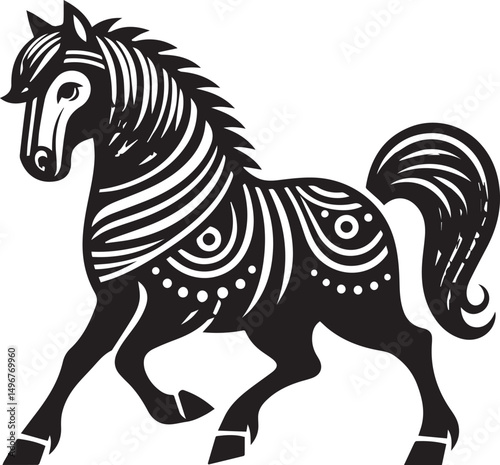 Black and White Berber Horse Vector Illustration – High-Quality Line Art Design
