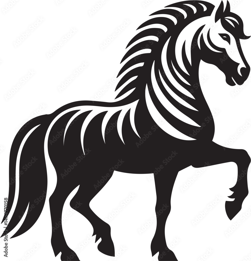 Fototapeta premium Black and White Berber Horse Vector Illustration – High-Quality Line Art Design