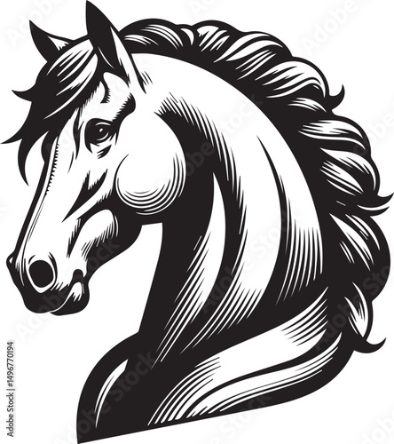 Black and White Berber Horse Vector Illustration – High-Quality Line Art Design