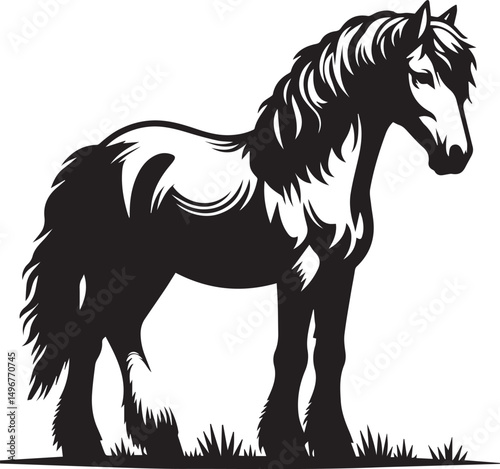 Black and White Berber Horse Vector Illustration – High-Quality Line Art Design