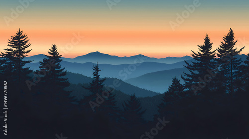 majestic mountain range with warm sunset backdrop