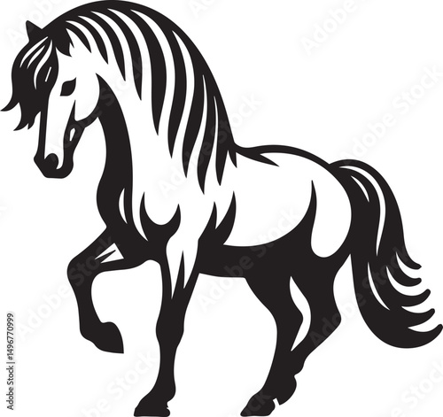 Black and White Berber Horse Vector Illustration – High-Quality Line Art Design