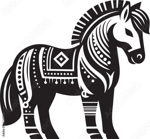 Black and White Berber Horse Vector Illustration – High-Quality Line Art Design