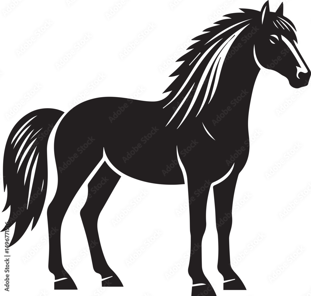 Fototapeta premium Black and White Berber Horse Vector Illustration – High-Quality Line Art Design