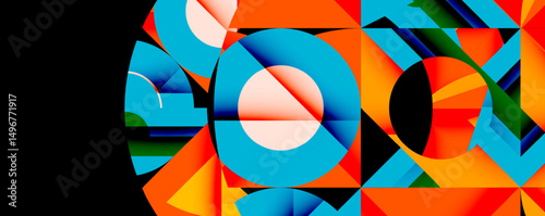 Abstract geometric composition. Bright colors, sharp angles, dynamic shapes create modern visual impact. Bold design, vibrant hues.