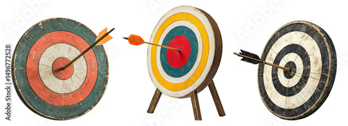Colorful Archery Targets with Arrows in Various Positions Isolated Transparent Background
