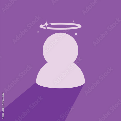 People as Angel with Halo on Purple Backdrop, Flat Design