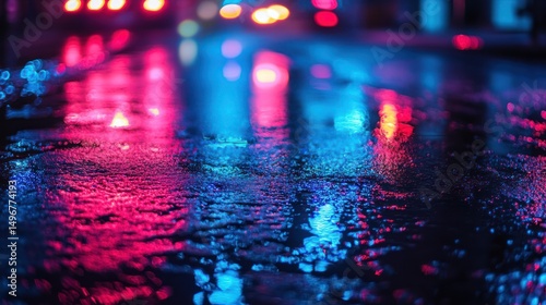 Vibrant city reflections capturing the allure of a rain-soaked evening