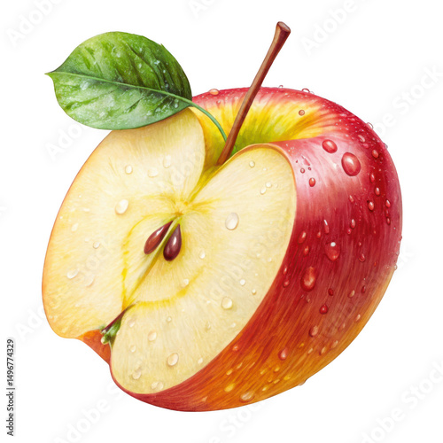 Fresh Apple with Water Drops PNG: Healthy Frui