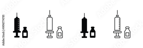 Different vaccine Icons with editable stokes on a transparent background.