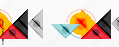 Abstract geometric shapes overlap, creating dynamic composition. Colors include yellow, red, gray, cyan. Minimalist design with clean lines. Free Download Abstract geometric shapes overlap, creating dynamic composition. Colors include yellow, red, gray, cyan. Minimalist design with clean lines. - GFXLoad