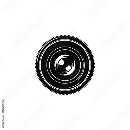 Black and white vintage retro film camera shield vector silhouette