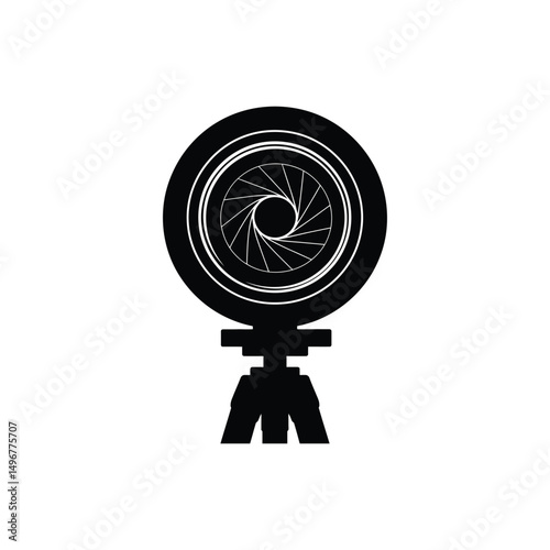 Black and white vintage retro film camera shield vector silhouette