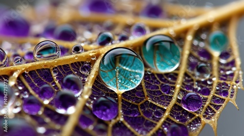 Dewdrop Macro on Purple Leaf - Nature's Delicate Beauty