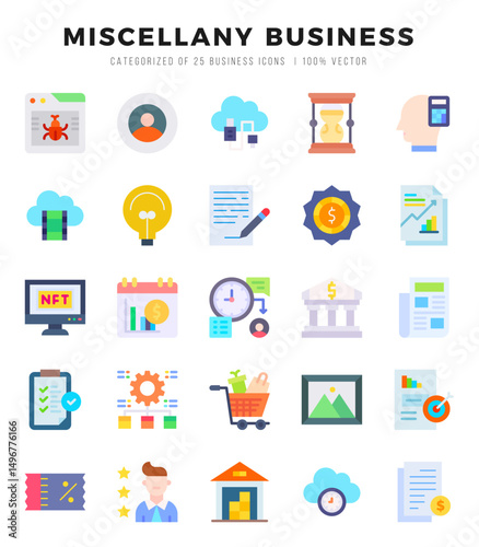 Set of Miscellany Business icons in Flat style. High quality Flat Icons symbol collection.