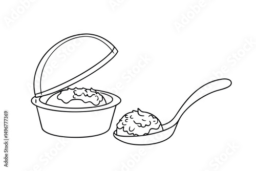 Outlined Portion Of Food In Container And Spoon Illustration