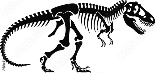 Tyrannosaurus Rex Skeleton Silhouette Vector, Transparent Background.