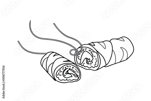 Hand Drawn Fresh Spring Rolls Vector Illustration Asian Cuisine Outline