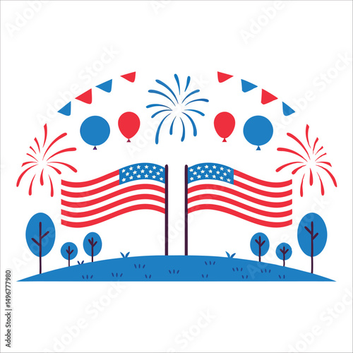 4th Of July, Firework Vector, Patriotic Fireworks, Red White Blue, Usa Celebration, Independence Day, Starburst Vector, July 4th Firework, Flat Firework Icon, American Firework, Cartoon Fireworks, Fes