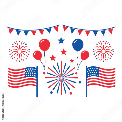 4th Of July, Firework Vector, Patriotic Fireworks, Red White Blue, Usa Celebration, Independence Day, Starburst Vector, July 4th Firework, Flat Firework Icon, American Firework, Cartoon Fireworks, Fes