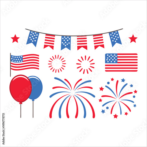 4th Of July, Firework Vector, Patriotic Fireworks, Red White Blue, Usa Celebration, Independence Day, Starburst Vector, July 4th Firework, Flat Firework Icon, American Firework, Cartoon Fireworks, Fes