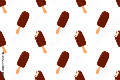 Chocolate ice cream pops on a white background with bites taken out of some