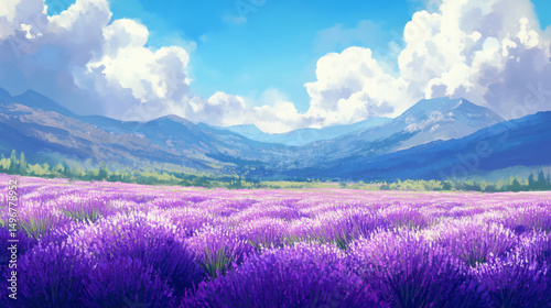 Lavender field, anime background
