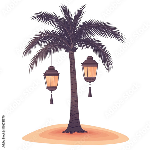  Palm Tree with Lanterns PNG