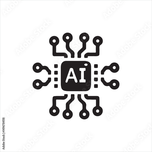 Artificial Intelligence Silhouette Symbol on White Background.