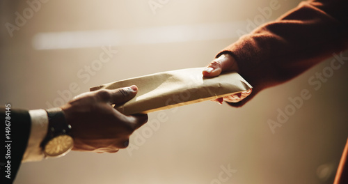 Papier peint Hands, envelope and bribe in office for corruption, deal and anxiety for money laundering scam at corporate company