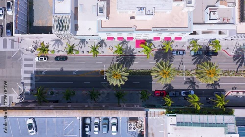 Top-Down Drone View Moving Right to Left Over Rodeo Drive in Beverly Hills