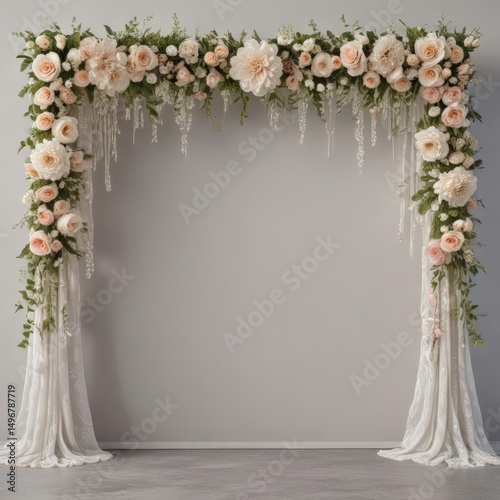 Elegant artificial flower backdrop with lace & ribbons  , pink, ribbons