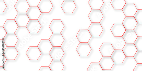 Abstract white background with red hexagons seamless pattern and geometric in vector design. Futuristic blue neon honeycombs. Modern technology design .Minimal style website banner, decoration .