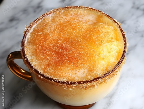 Golden Sugar Rimmed Creamy Drink in Glass Mug