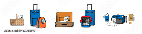 Collection of pet carriers and backpacks for safe and comfortable dog travel. Great for promoting pet travel gear, veterinary services, and pet store content.