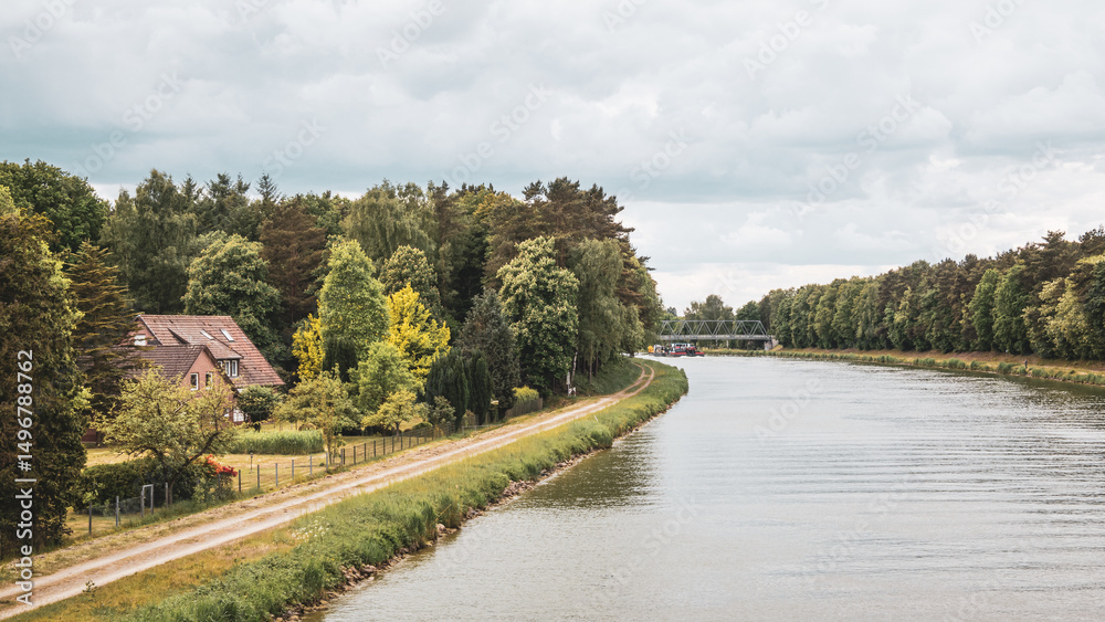 Fototapeta premium Mittelland Canal near Bramsche, viewed from the bridge