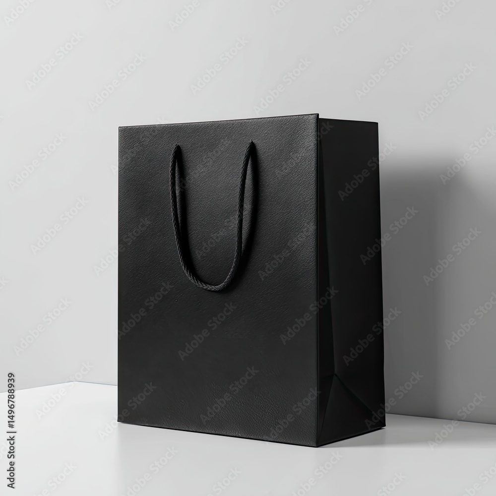 Black shopping bag on a white surface Black shopping bag on a white surface